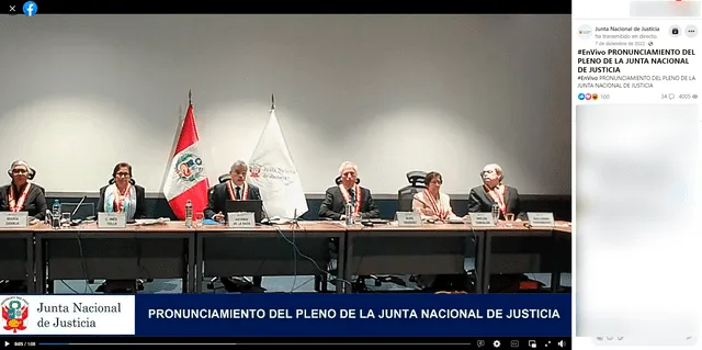  Pronunciamiento de la Junta Nacional de Justicia emitido el 7 de diciembre de 2022. Foto: captura en Facebook / JNJ.    