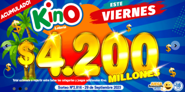 Gana 4.200 millones de pesos con el Kino: Foto: Lotería   