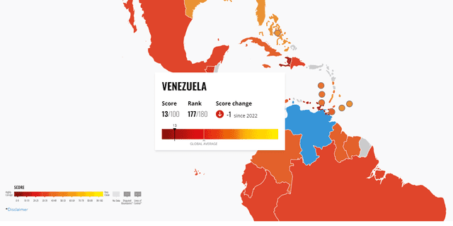 Venezuela se pondera como el país más corrupto de Latinoamérica. Foto: Transparencia Internacional