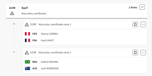Horario confirmado para la semifinal de surf con Alonso Correa. Foto: captura de París 2024   