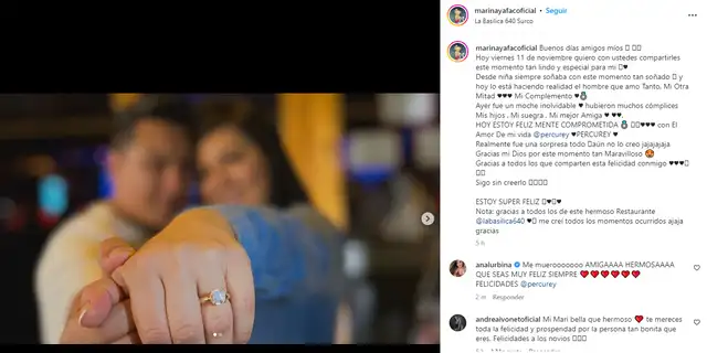 Marina Yafac anuncia su compromiso. foto: Instagram Marina Yafac anuncia su compromiso. foto: Instagram