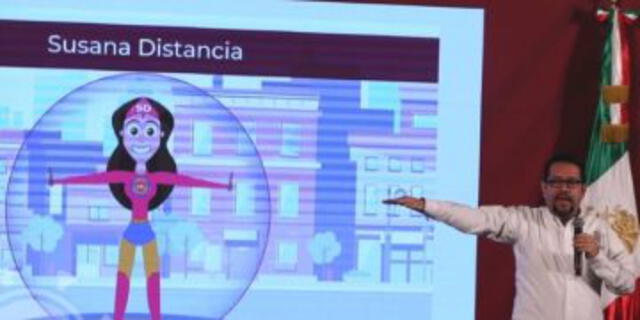 El doctor Cortés presentando a 'Susana Distancia' durante la jornada diaria sobre el coronavirus. Foto: Palco Noticias