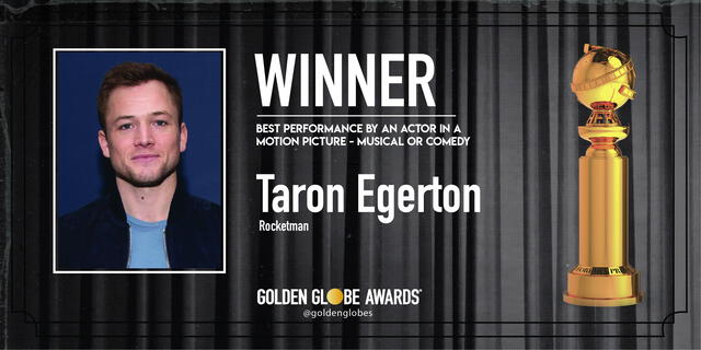 Taron Egerton ganador a Mejor actor en película - musical o comedia por Rocketman. Foto: Golden Globe