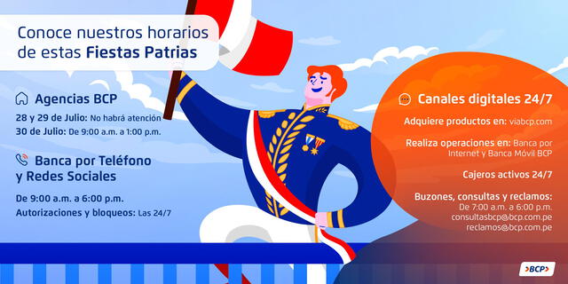 BCP horario Fiestas Patrias