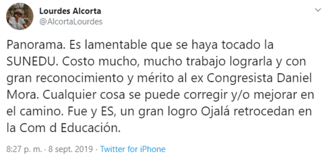 Captura del tweet de Lourdes Alcorta.