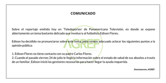 Agencia que representa a Edison Flores envió comunicado sobre el estado de salud de la familia de jugador.