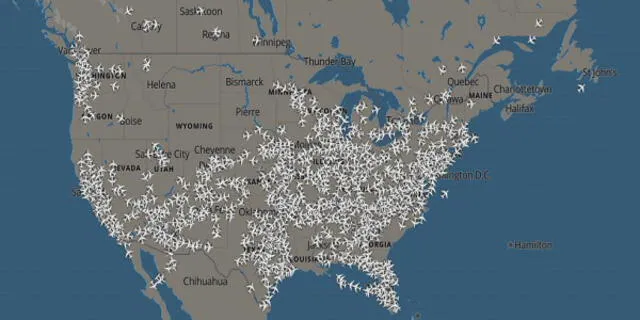 Una gran cantidad vuelos se observan en Estados Unidos. Foto: captura