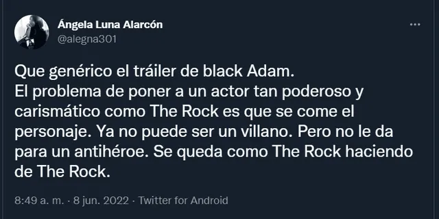 Fan expresa su decepción tras ver el tráiler de "Black Adam". Foto: captura de Twitter