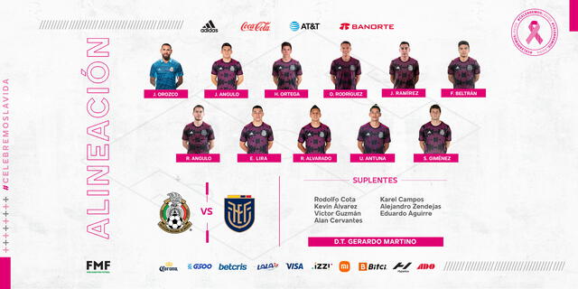 Alineaciones confirmadas de México y Ecuador para el partido amistoso
