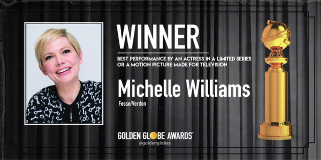 Michelle Williams ganadora a ejor performance de actriz en serie limitada o película para TV. Foto: Golden Globe