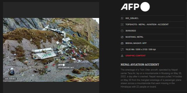 Imagen del accidente en Nepal. Foto: captura en web / archivo fotográfico de AFP.