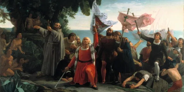  Cristobal Colón con toda su tripulación al llegar a América. Foto: AD<br>    