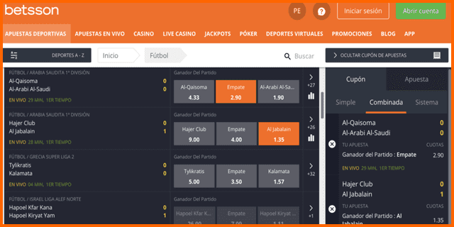 Apuestas combinadas en Betsson   