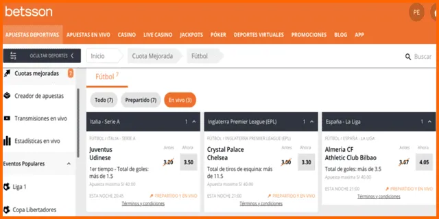 Cuotas de fútbol en Betsson   