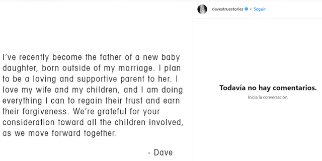 El comunicado de Dave Grohl. Foto: Instagram   