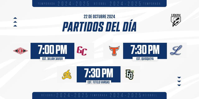 Estos son los 3 juegos de la jornada. Foto: LIDOM   