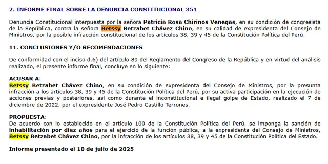  Denuncia constitucional contra Betssy Chávez   