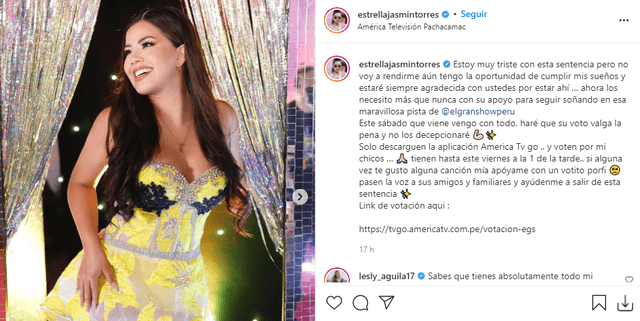 Estrella Torres promete no defraudar a sus seguidores en la próxima gala de El artista del año. Foto: Estrella Torres/Instagram.