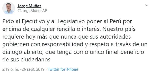 Tuit de Jorge Muñoz.