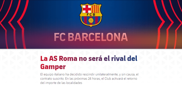 El comunicado del Barcelona señala la decisión de la Roma. Foto: FC Barcelona/Twitter.