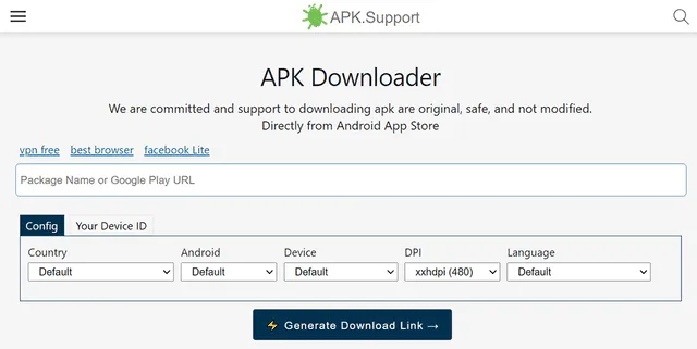 La interfaz de APK Downloader. Foto: La República