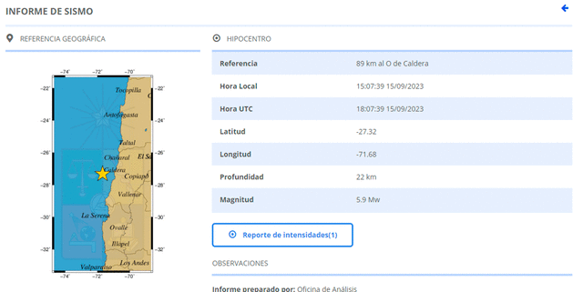 Sismo de magnitud 5.9 se registró hoy en Chile. Foto: CSN   