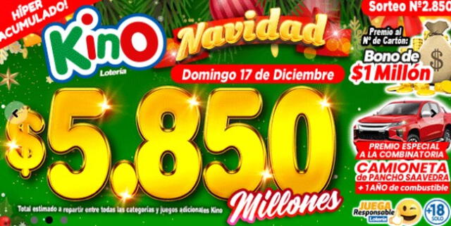 Gana 5.859 millones de pesos con el KINO de hoy, 17 de diciembre. Foto: Kino   