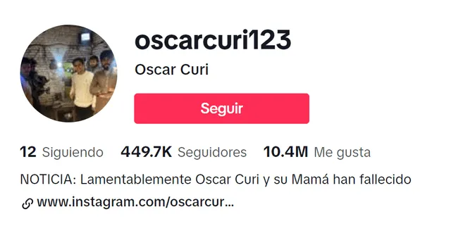 Extraño mensaje en cuenta de youtuber. Foto: Oscar Curi/ TikTok    