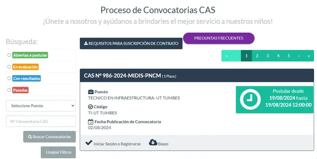 Página web oficial para postular al programa Cuna Más. Foto: Cuna Más CAS. 