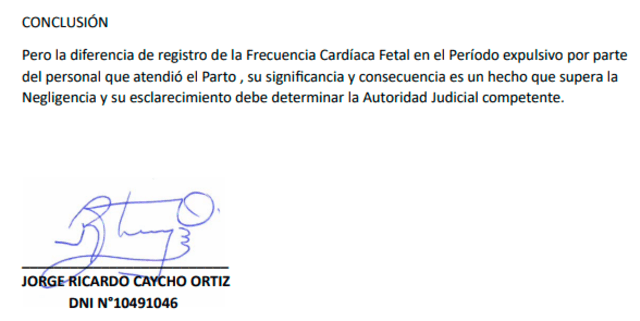 El gineco obstetra Jorge Caycho señala en sus conclusiones que se "supera la negligencia" en la atención a Hochman. Foto: cortesía   