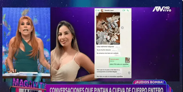 Pamela López no soportó que sus hijos reciban de Christian Cueva zapatillas de una marca de la cual no están familiarizadas. Foto: ATV.    