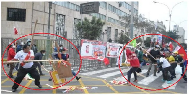 Integrantes de agrupación fujimorista 'La Resistencia' se enfrenta con palos de madera a simpatizantes de Pedro Castillo. Foto: Captura Facebook. Integrantes de agrupación fujimorista 'La Resistencia' se enfrenta con palos de madera a simpatizantes de Pedro Castillo. Foto: Captura Facebook.