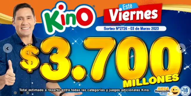  Pozo total del Kino de hoy, 3 de marzo. Foto: loteria.cl   