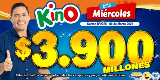  Pozo total del Kino de hoy, 8 de marzo. Foto: lotería.cl   