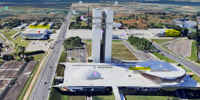  Plaza de los Tres Poderes en Brasilia (Palacio de Planalto, el Congreso Nacional de Brasil y el Supremo Tribunal Federal). Foto: captura en web / Google Earth.&nbsp;<br><br>    