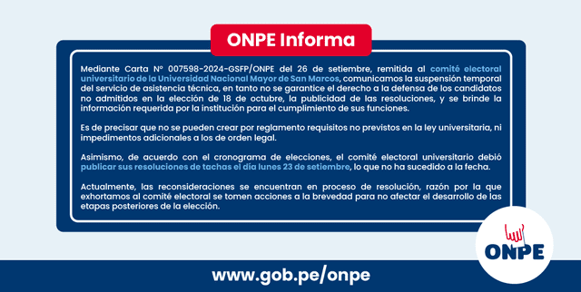 Comunicado de la ONPE. Foto: X/ONPE   