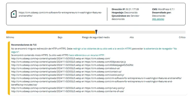 <em> Resultados del análisis de Sucuri. Foto: captura de pantalla</em>   