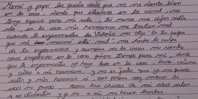Parte de la carta que Diana dejó a sus padres. (Foto: Captura de video / América TV)