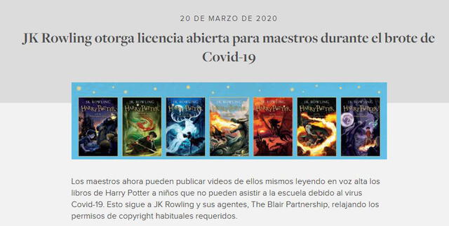 Libros de Harry Potter son liberados por su autora - Fuente: difusión