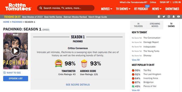 Rotten Tomatoes califica "Pachinko" de Lee Min Ho. Foto: captura