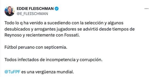 Eddie Fleischman tras la polémica de Paolo Guerrero. Foto: Twitter   