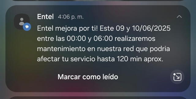 Entel envió mensajes de texto informando a sus usuarios sobre el mantenimiento en su red. Foto: La República.   