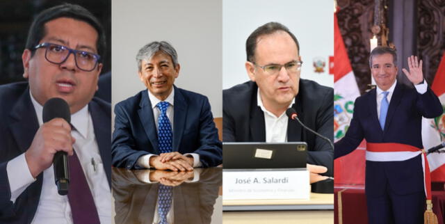 Ministros de Economía durante el régimen de Dina Boluarte. (Alex Contreras, José Arista, José Salardi y Raúl Pérez-Reyes). Ministros de Economía durante el régimen de Dina Boluarte. (Alex Contreras, José Arista, José Salardi y Raúl Pérez-Reyes).