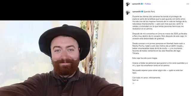 Mensaje de Sam Smith sobre su visita al Perú Mensaje de Sam Smith sobre su visita al Perú