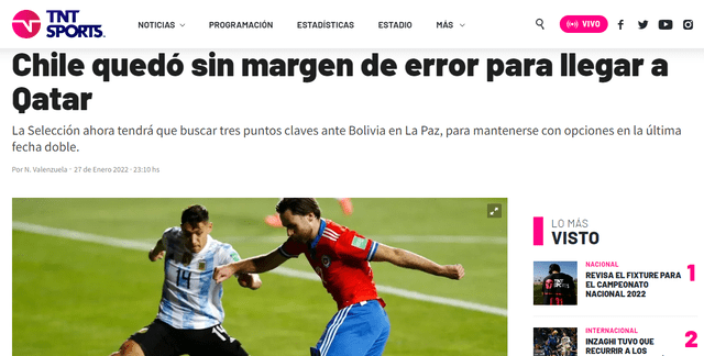 Publicación de TNT Sports Chile tras victoria de Argentina. Foto: captura
