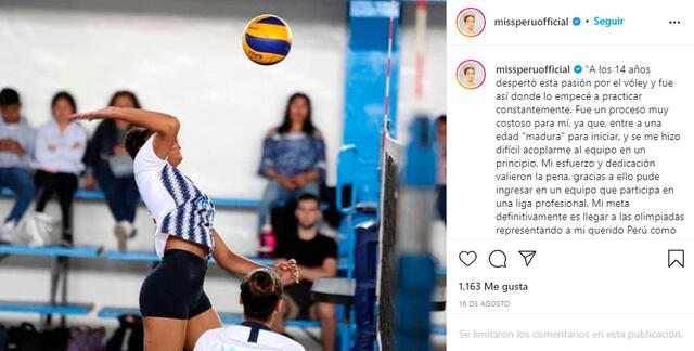 Maryori Morán inició su carrera en el voleibol a los 14 años. Foto: Miss Perú organización / Instagram