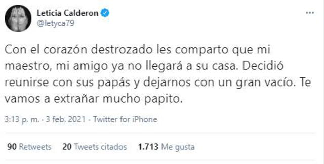 Leticia Calderón anuncia la muerte de su padre “Con el corazón destrozado”