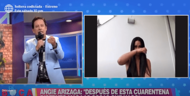 Angie Arizaga se quiebra durante entrevista. Foto: Captura América TV.