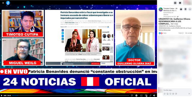  Video original de la entrevista a Guillermo Olivera. Foto: captura en Facebook / Timoteo Cutipa - 24 Noticias en vivo.   