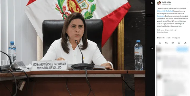  Imagen de Rosa Gutiérrez en la Comisión de Salud el 6 de junio de 2023. Foto: captura en Twitter/Edhit Julón    